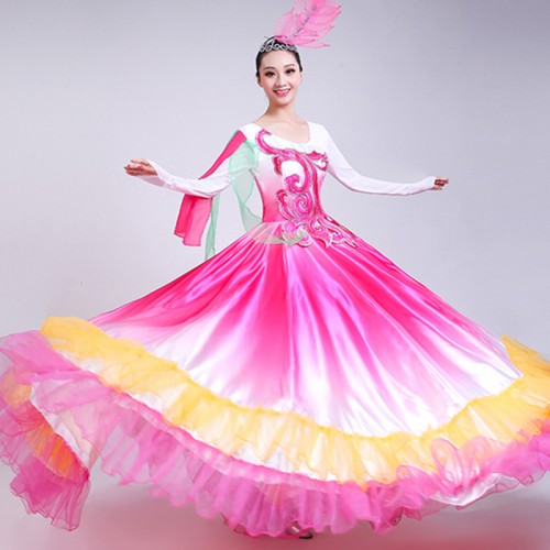 Pink gradient colored flamenco dresses for girls women Spanish opening dance chorus opening dance dress